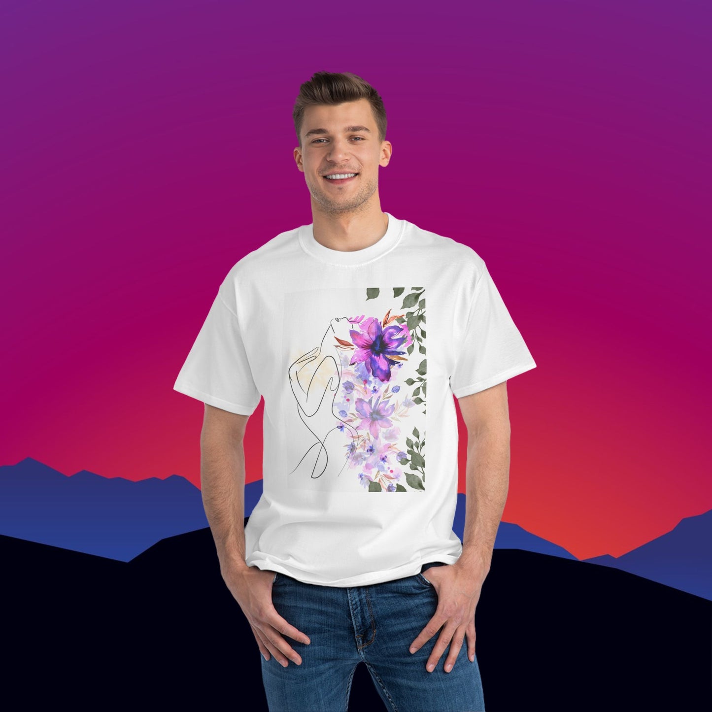 Floral Essence T-Shirt: (Hanes Beefy-T 100% Preshrunk Cotton Custom Printed by TheGlassyLass.com