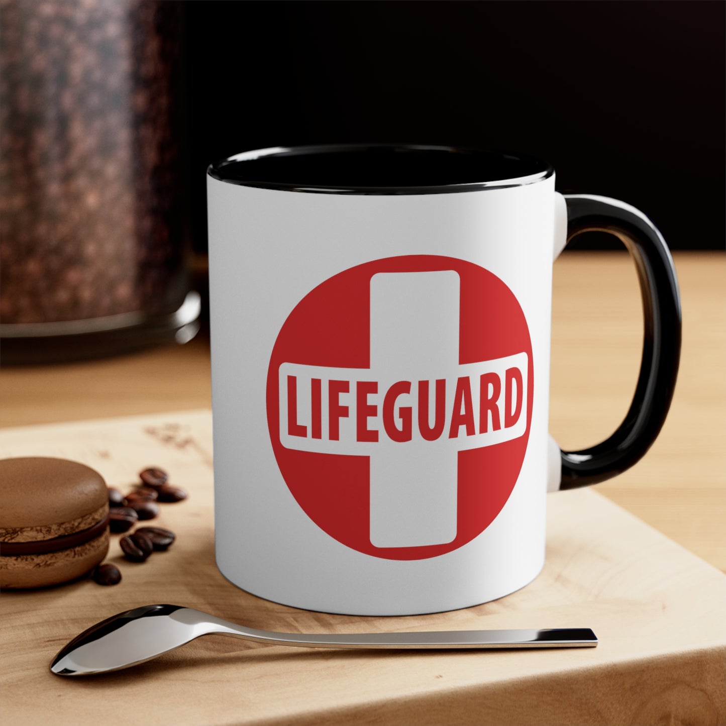 Lifeguard Coffee Mug - Double Sided Black Accent White Ceramic 11oz by TheGlassyLass.com