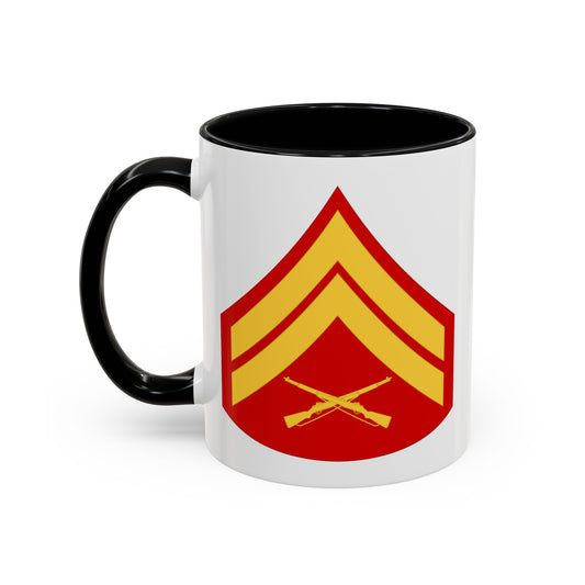 United States Marine Corps Corporal (E-4) Chevron Coffee Mug - Double Sided Black Accent White Ceramic 11oz - by TheGlassyLass