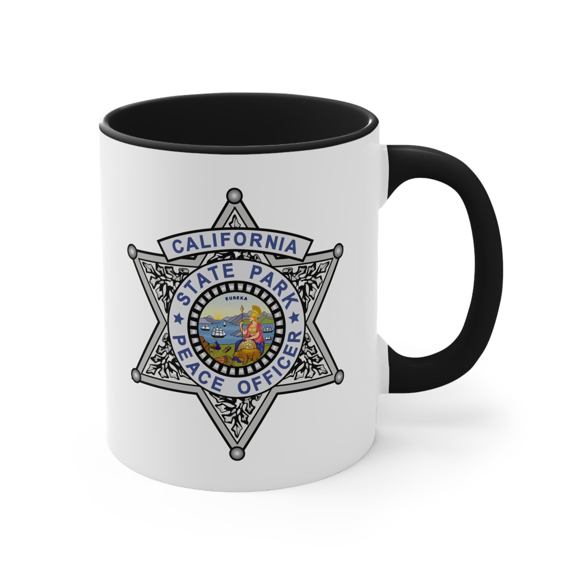 California State Parks Peace Officer Coffee Mug - Double Sided Black Accent White Ceramic 11oz by TheGlassyLass.com