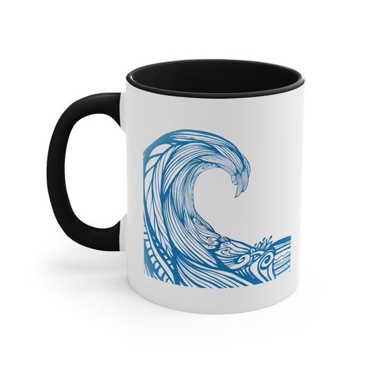 Under The Wave Coffee Mug - Double Sided Black Accent White Ceramic 11oz by TheGlassyLass.com