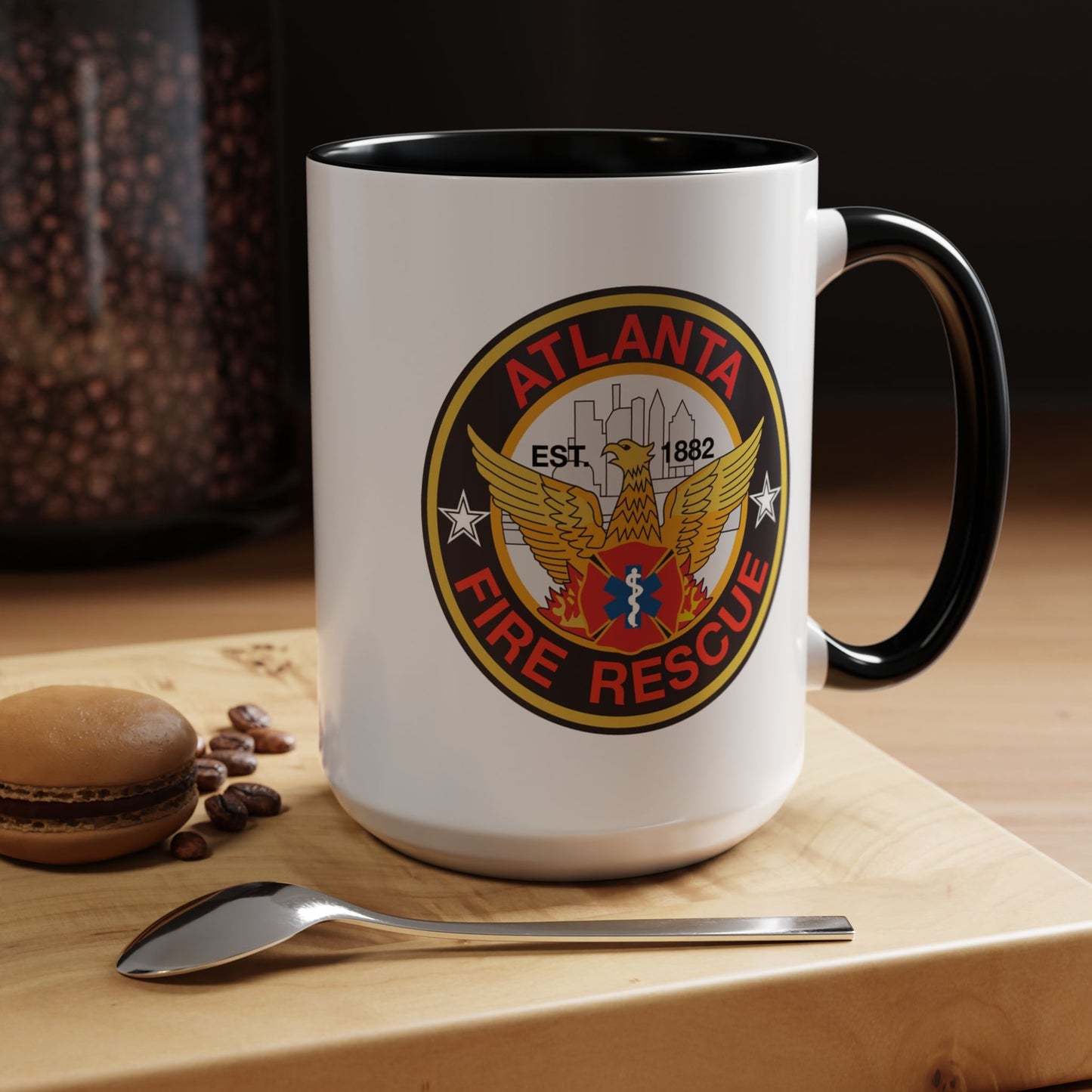 Atlanta Fire Department Coffee Mug - Double Sided Black Accent White Ceramic 15oz by TheGlassyLass