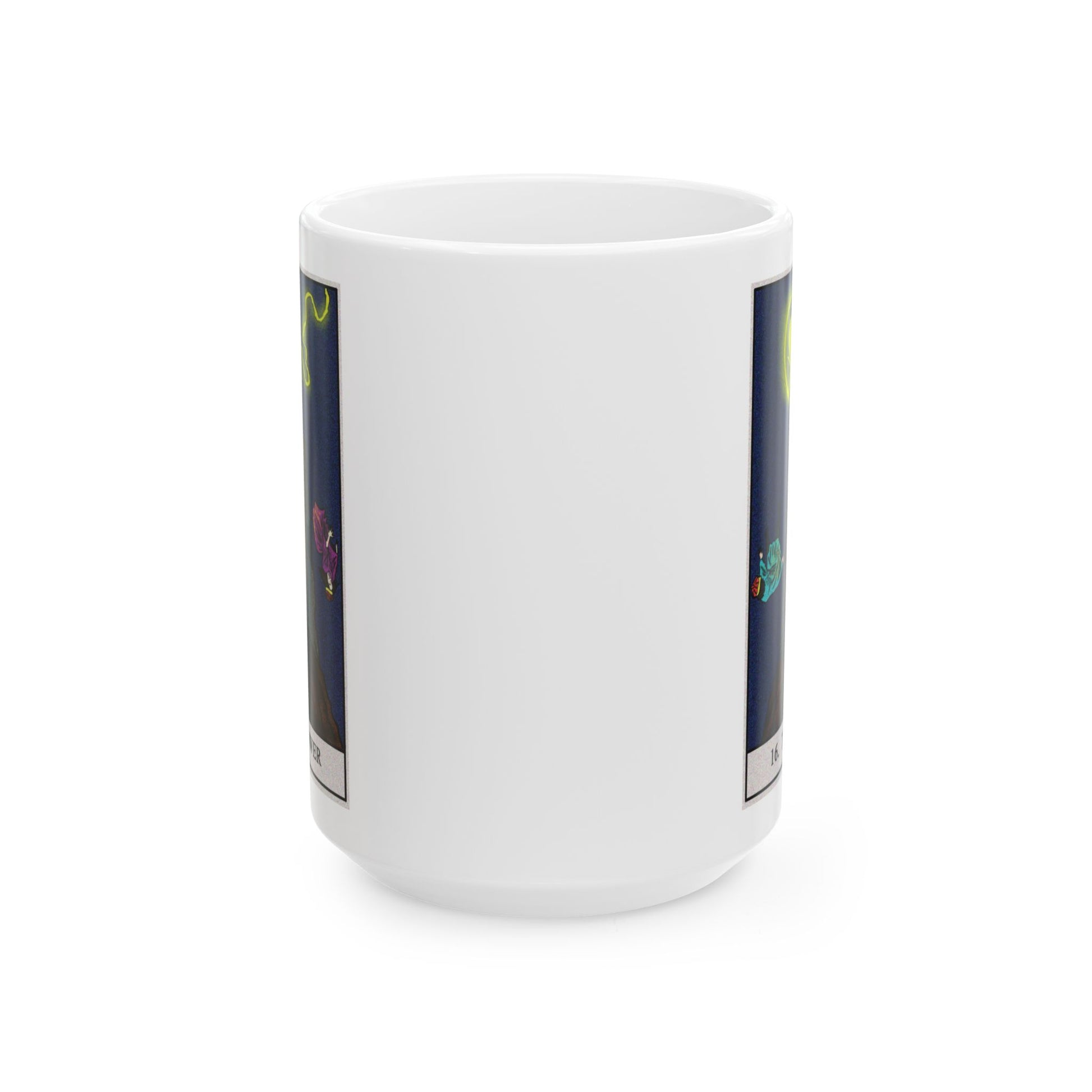 The Tower Tarot Card Coffee Mug - Double Sided White Ceramic 15oz by TheGlassyLass.com