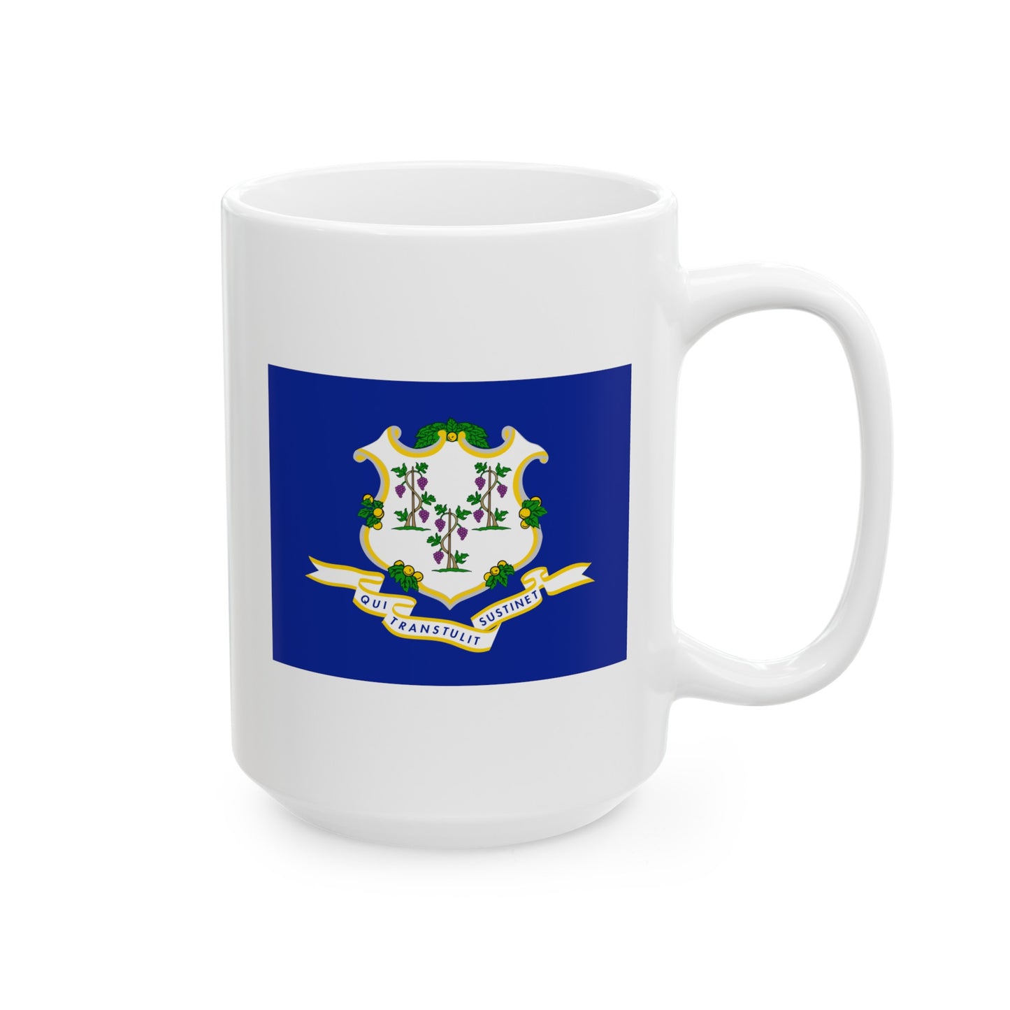 Connecticut State Flag - Double Sided White Ceramic Coffee Mug 15oz by TheGlassyLass.com