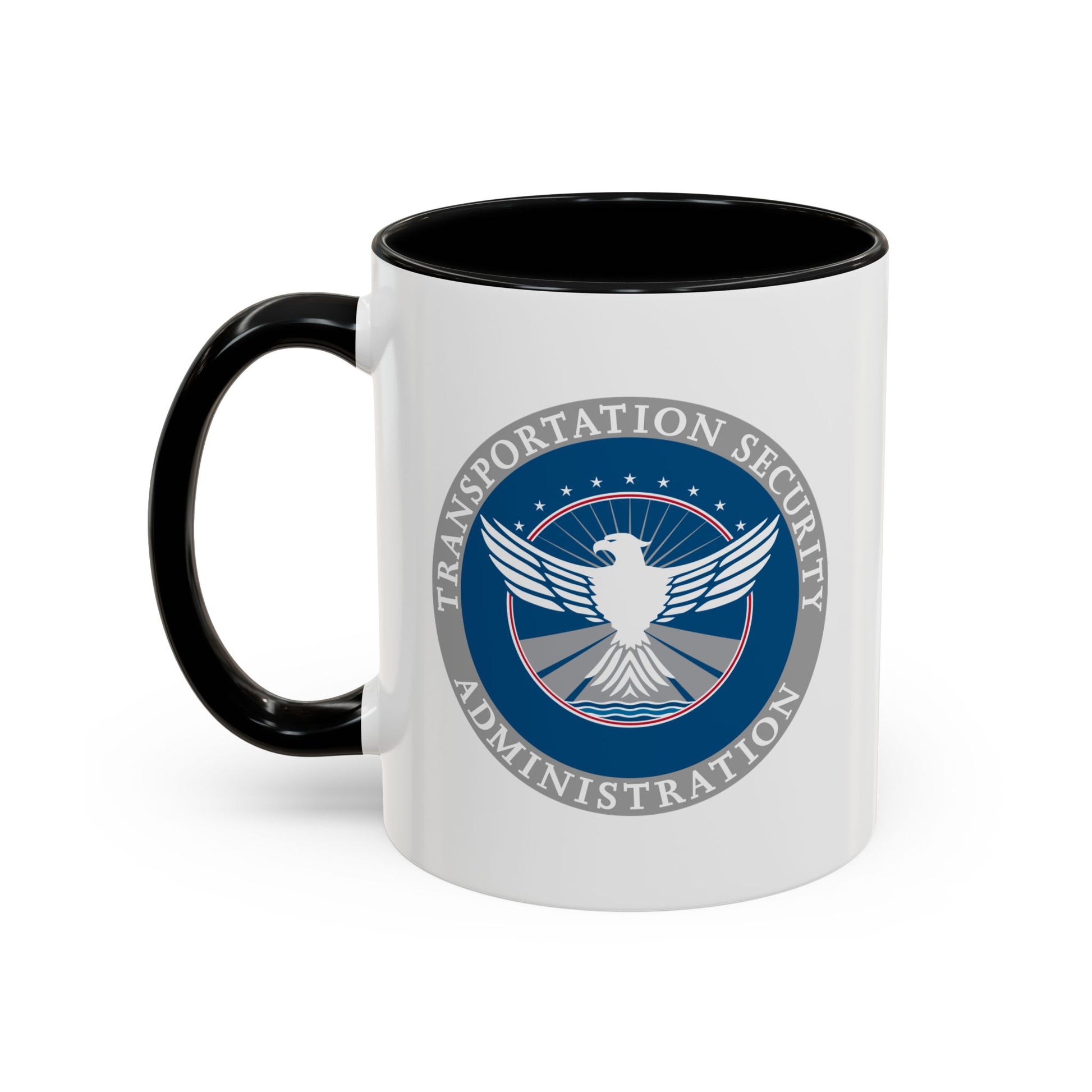 Transportation Security Administration Coffee Mug - Double Sided Print, Black Accent White Ceramic, 11oz by TheGlassyLass.com