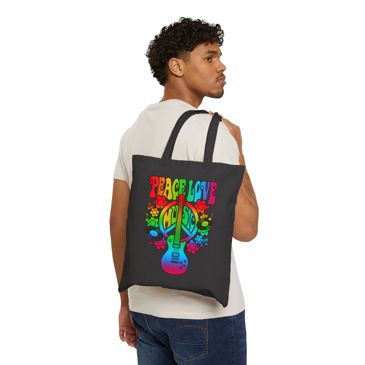 Peace Love and Music Logo Tote Bag - Heavyweight 100% Cotton Canvas by TheGlassyLass.com