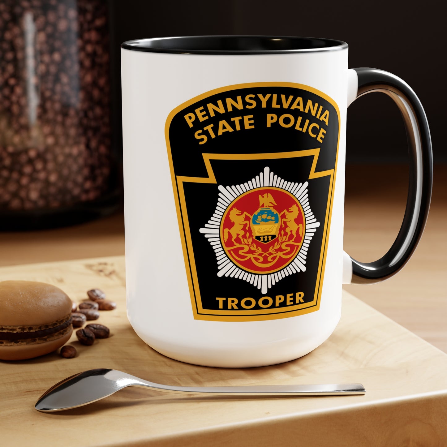 Pennsylvania State Police Coffee Mugs - Double Sided Black Accent White Ceramic 15oz by TheGlassyLass