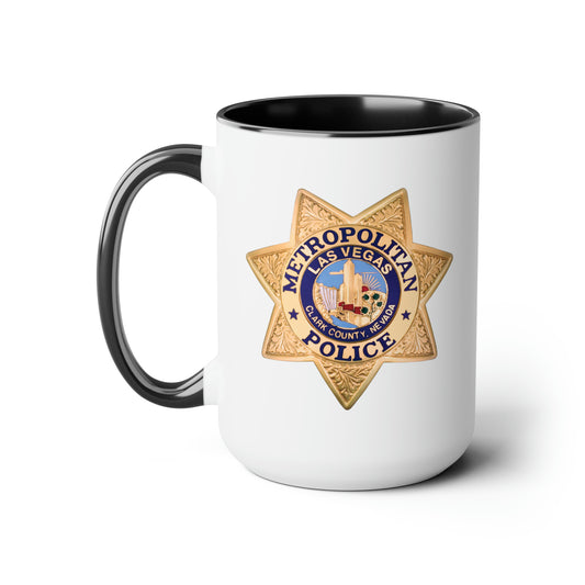 Las Vegas Metro Police Coffee Mug - Double Sided Black Accent White Ceramic 15oz by TheGlassyLass