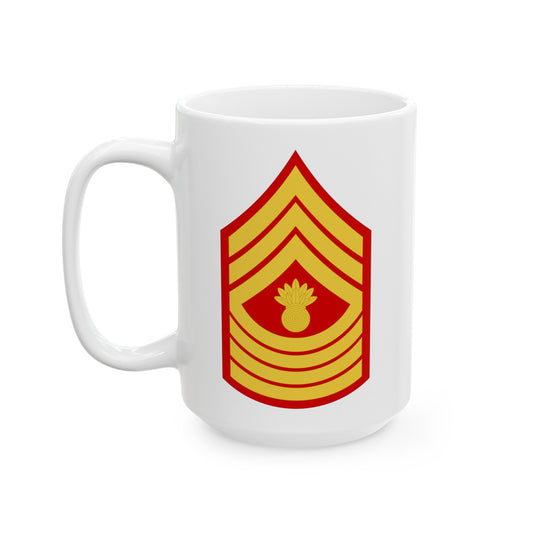 United States Marine Corps Master Gunnery Sergeant (E-9) Chevron Coffee Mug - Double Sided White Ceramic 15oz - by TheGlassyLass.com