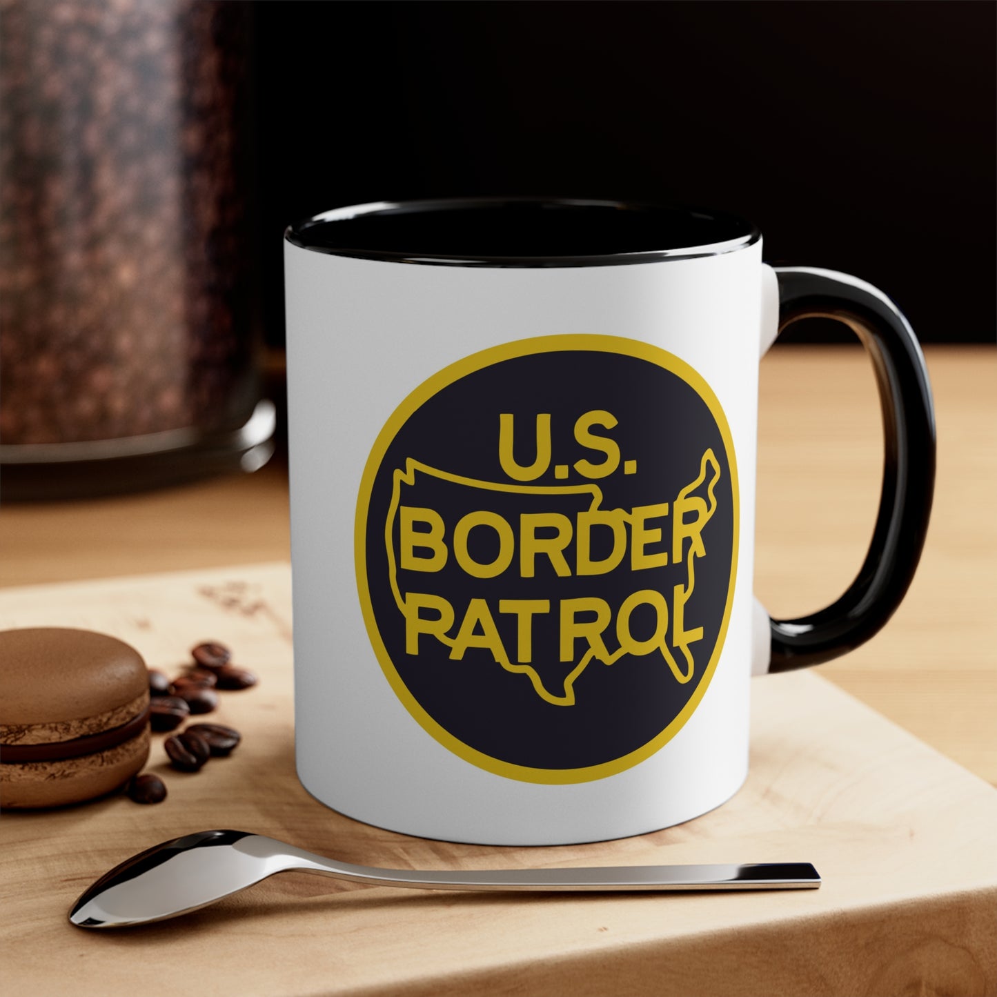 US Border Patrol Coffee Mug - Double Sided Black Accent White Ceramic 11oz by TheGlassyLass