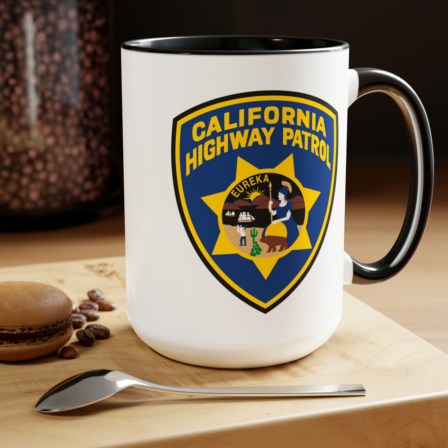 California Highway Patrol Coffee Mug - Double Sided Black Accent White Ceramic 15oz by TheGlassyLass