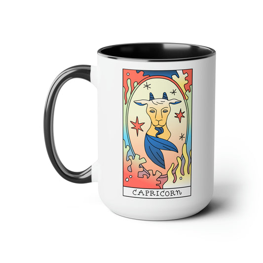 Capricorn Tarot Card Coffee Mug - Double Sided Black Accent Ceramic 15oz by TheGlassyLass.com