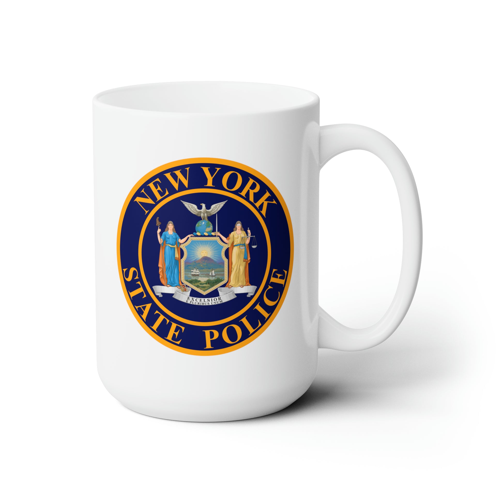 New York State Police Coffee Mug - Double Sided White Ceramic 15oz by TheGlassyLass.com