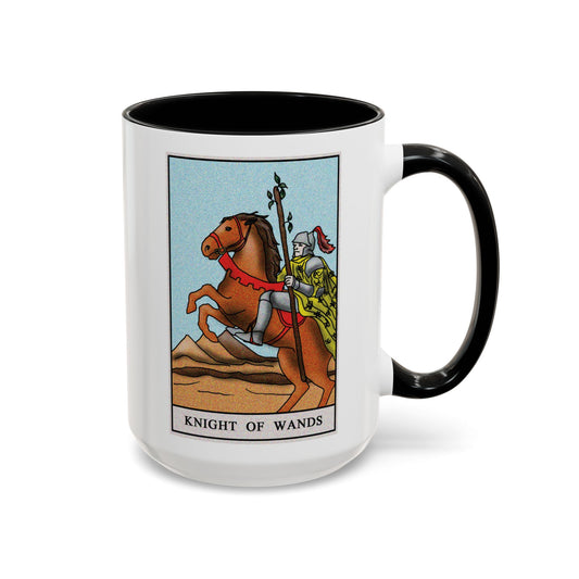 Knight of Wands Tarot Card Coffee Mug - Double Sided Black Accent White Ceramic 15oz by TheGlassyLass.com