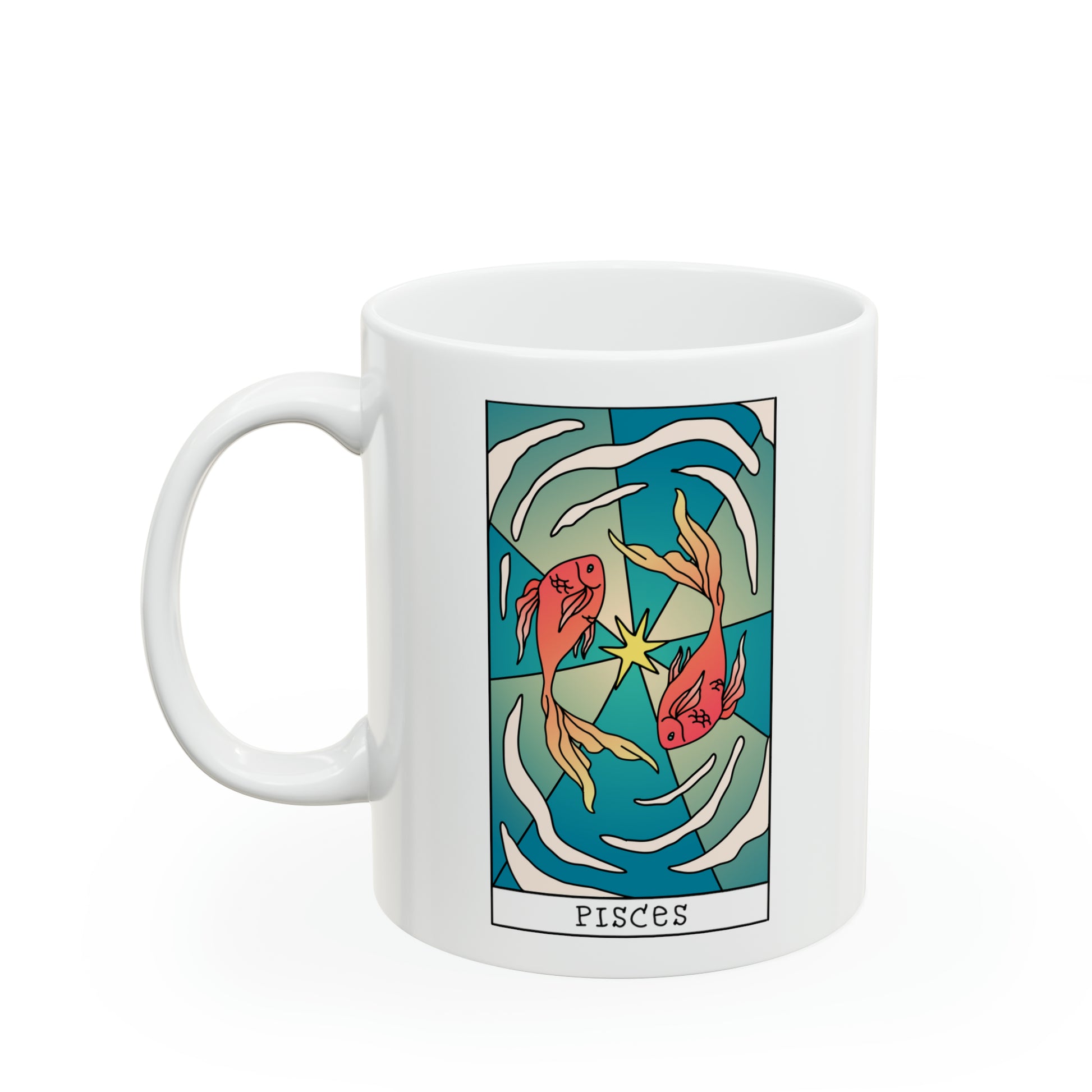 Pisces Tarot Card Coffee Mug - Double Sided 11oz White Ceramic by TheGlassyLass.com