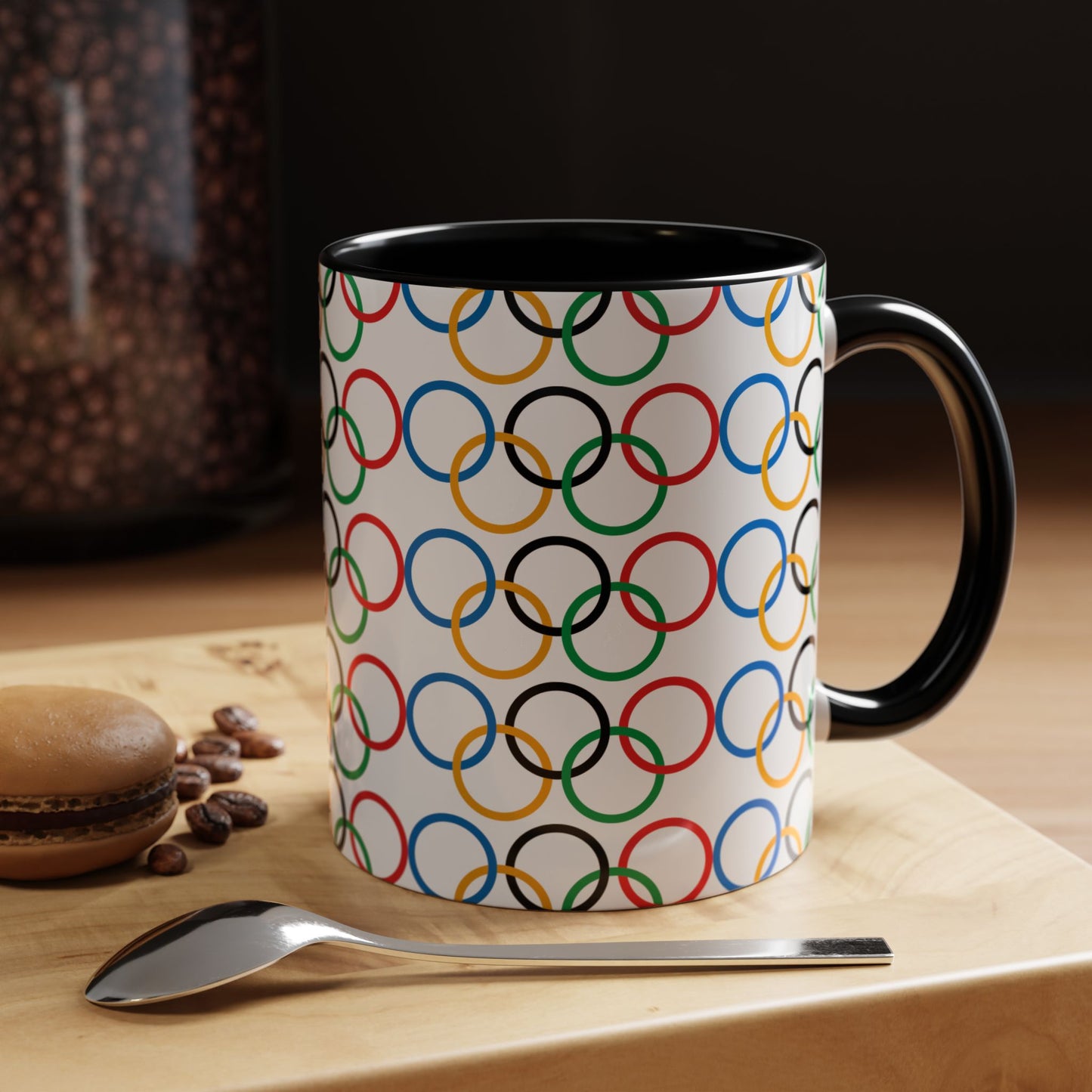 Olympic Fever Coffee Mug - Double Sided Black Accent White Ceramic 11oz by TheGlassyLass.com