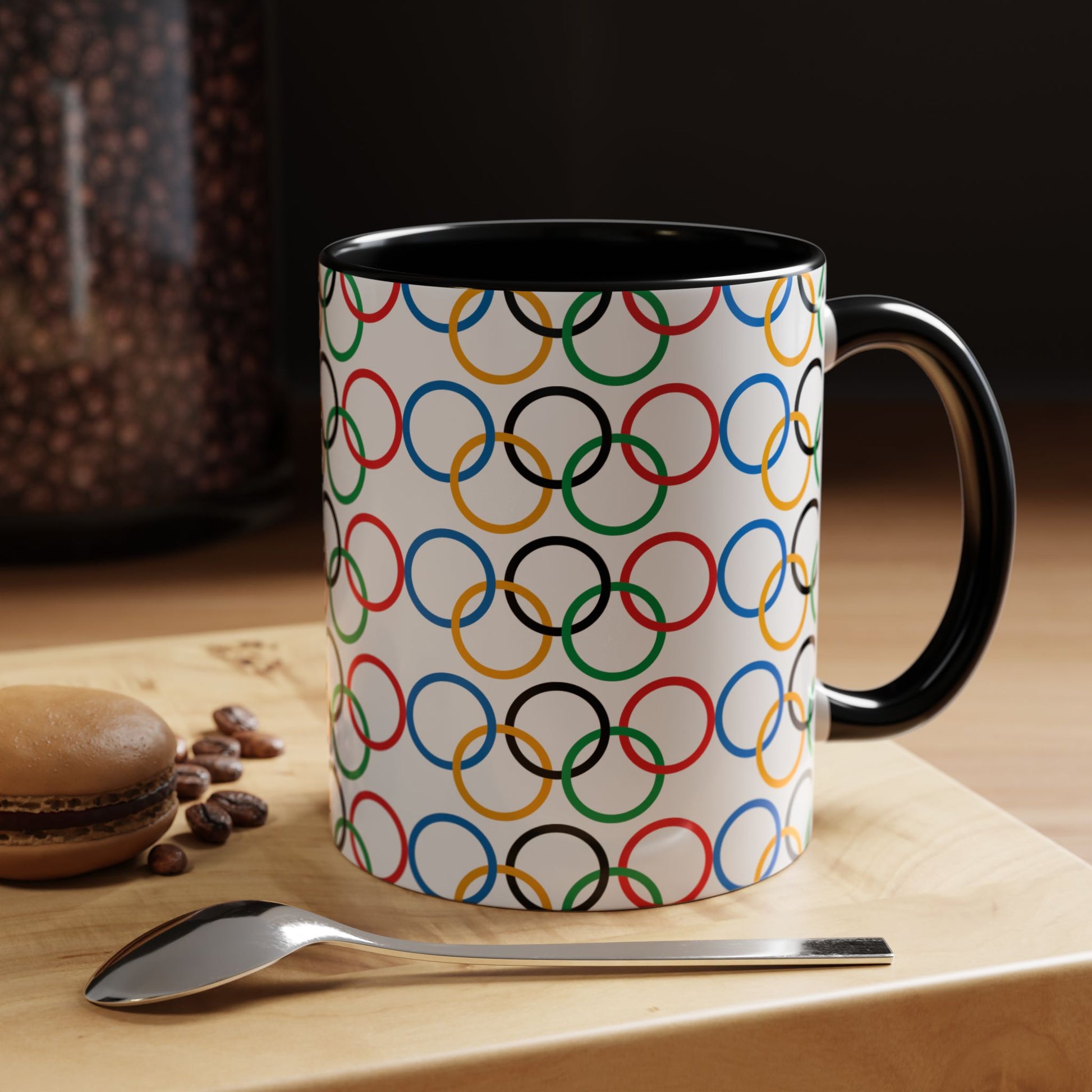 Olympic Fever Coffee Mug - Double Sided Black Accent White Ceramic 11oz by TheGlassyLass.com