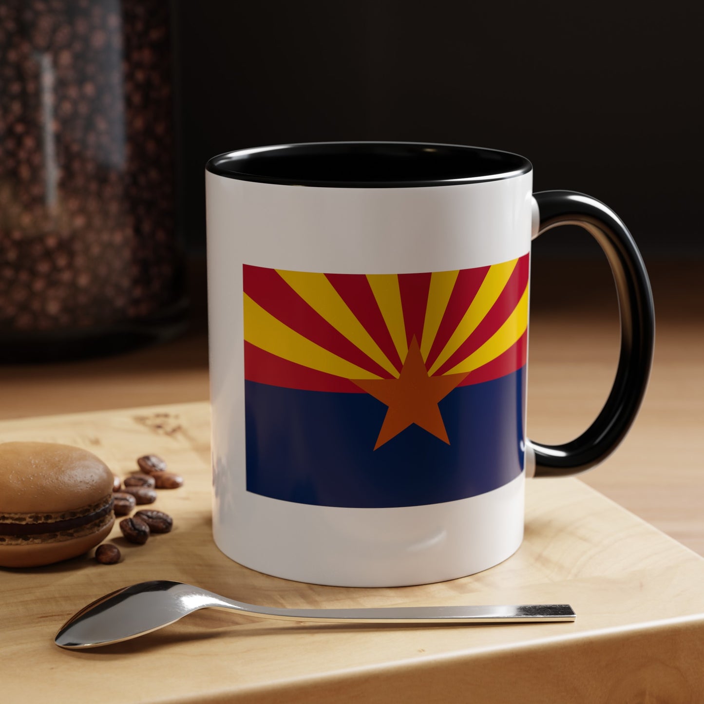 Arizona State Flag - Double Sided Black Accent White Ceramic Coffee Mug 11oz by TheGlassyLass.com