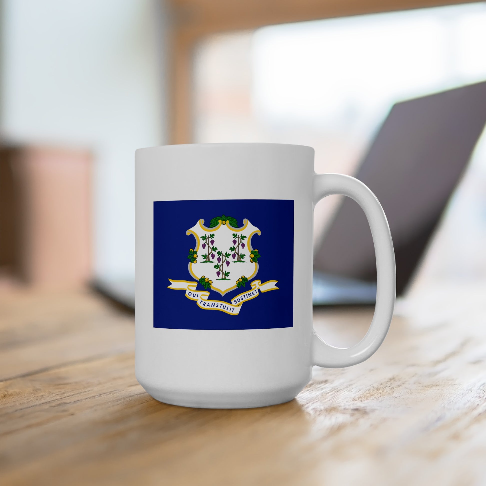 Connecticut State Flag - Double Sided White Ceramic Coffee Mug 15oz by TheGlassyLass.com