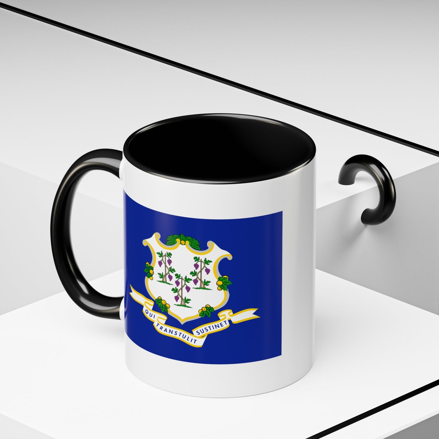 Connecticut State Flag - Double Sided Black Accent White Ceramic Coffee Mug 11oz by TheGlassyLass.com