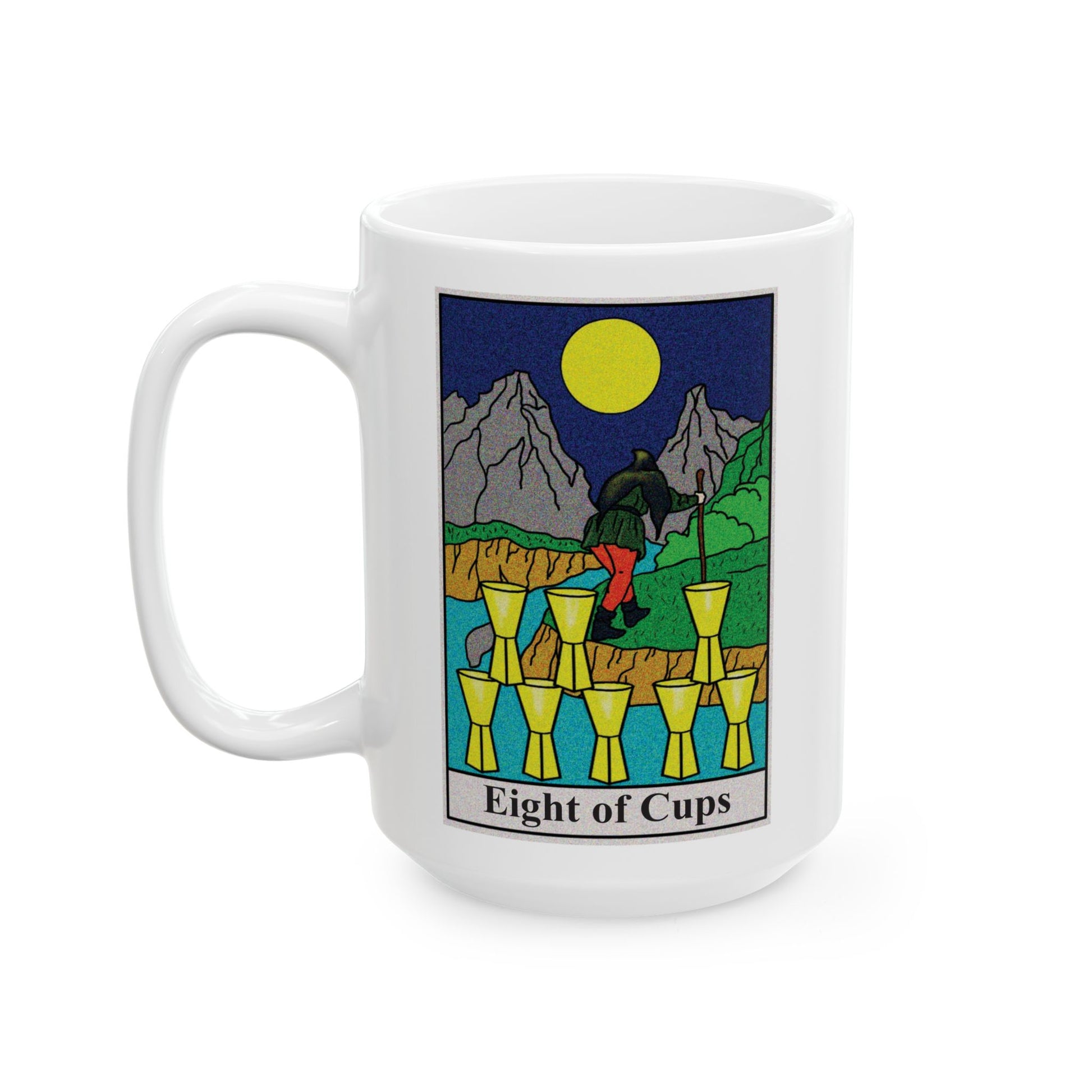 Eight of Cups Tarot Card Coffee Mug - Double Sided White Ceramic 15oz by TheGlassyLass.com