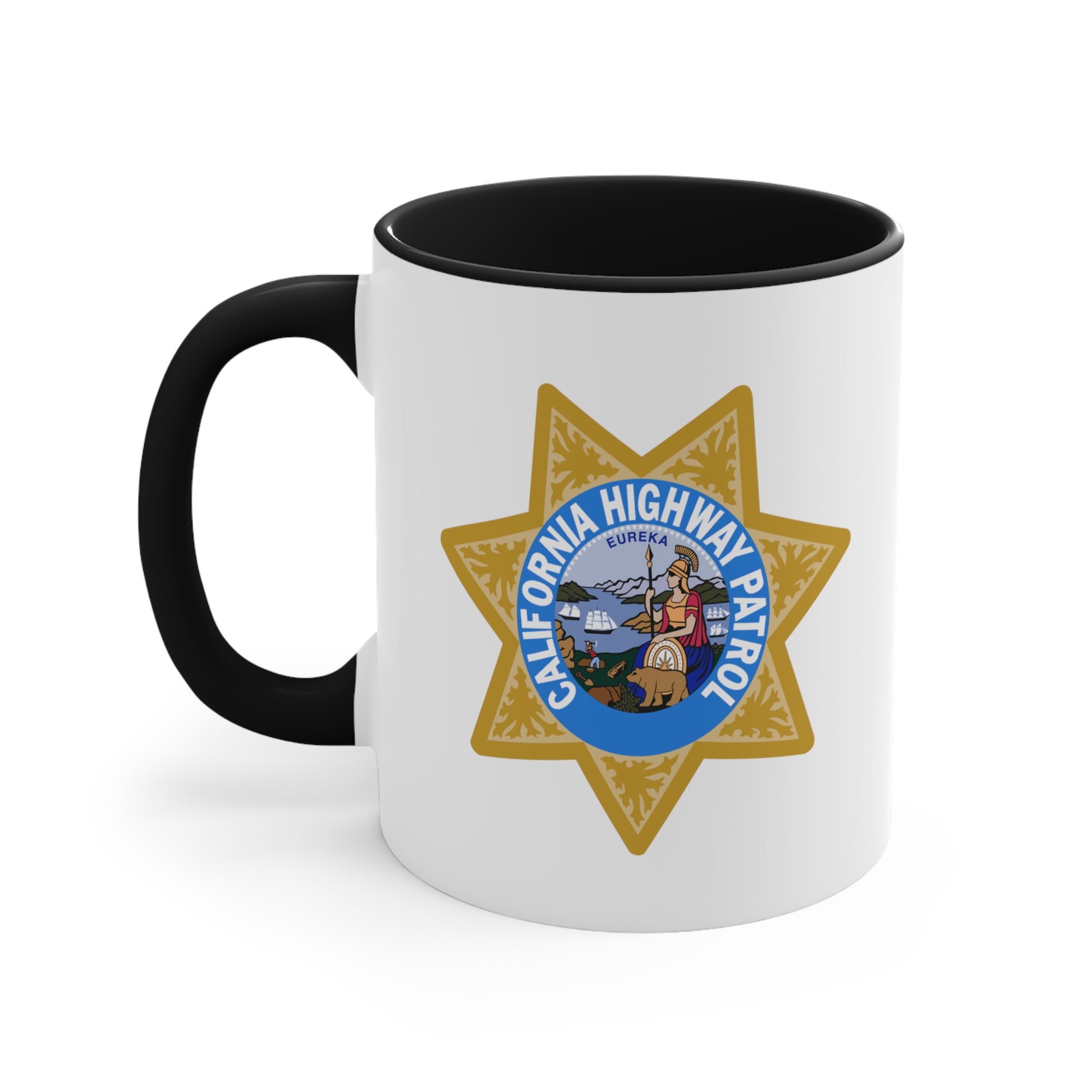 California Highway Patrol Coffee Mug - Double Sided Black Accent White Ceramic 11oz by TheGlassyLass