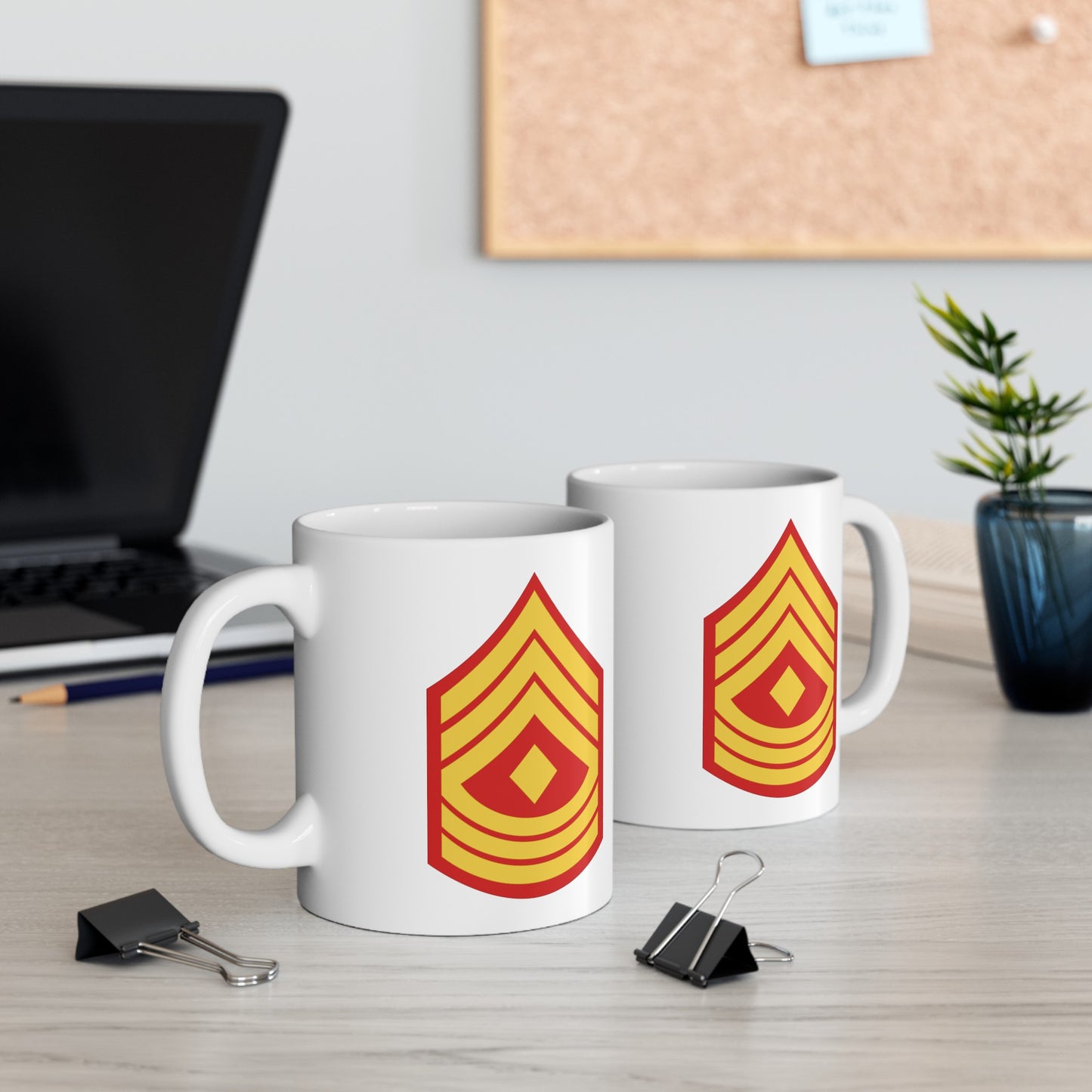 United States Marine Corps First Sergeant (E-8) Chevron Coffee Mug - Double Sided White Ceramic 11oz - by TheGlassyLass.com