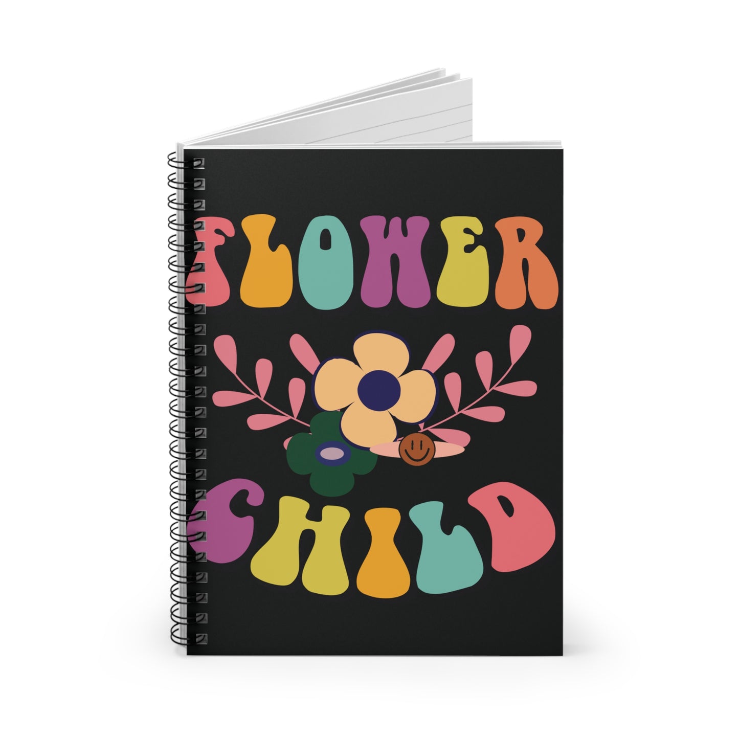 Flower Child: Black Spiral Notebook - Log Books - Journals - Diaries - and More Custom Printed by TheGlassyLass