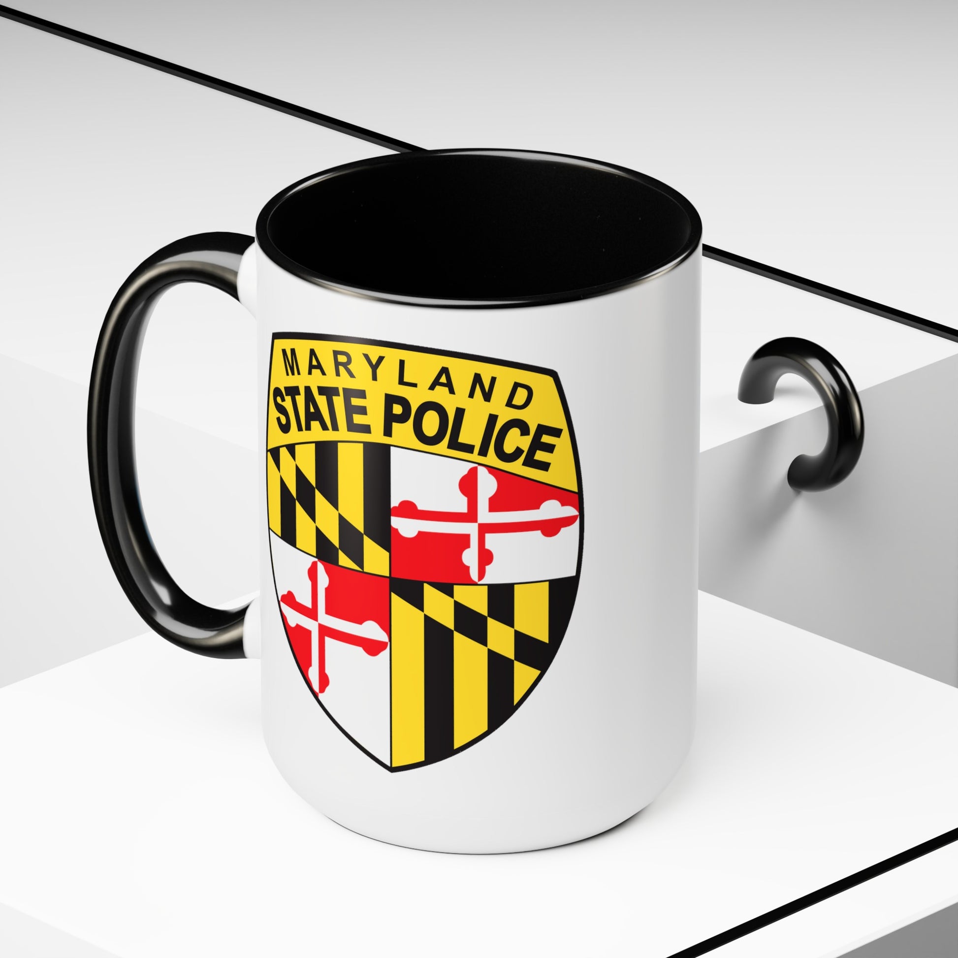 Maryland State Police Coffee Mug - Double Sided Black Accent White Ceramic 15oz by TheGlassyLass.com