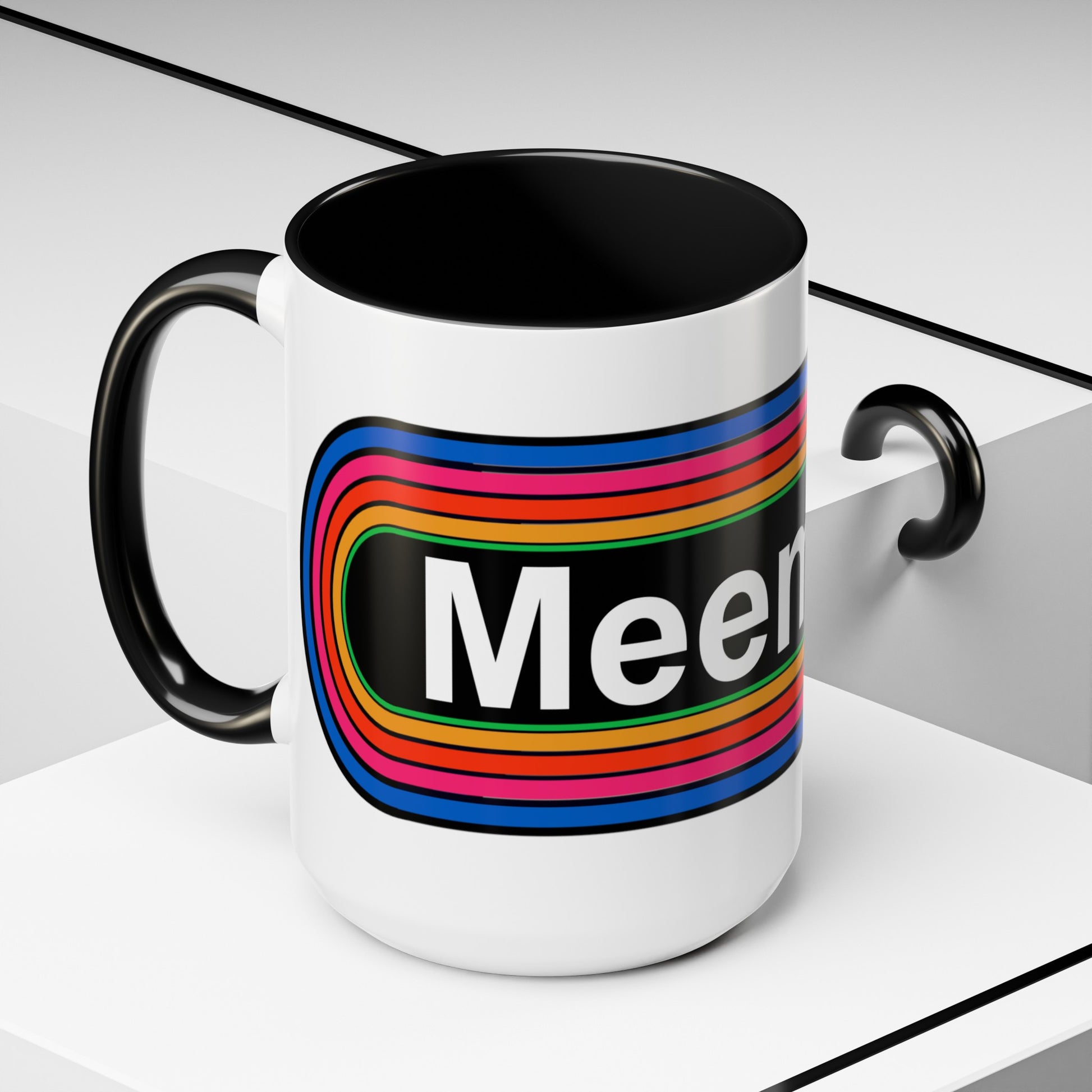 Rainbow Meemaw Pronouns Coffee Mug - Wrap Print Black Accent Ceramic 15oz - by TheGlassyLass.com