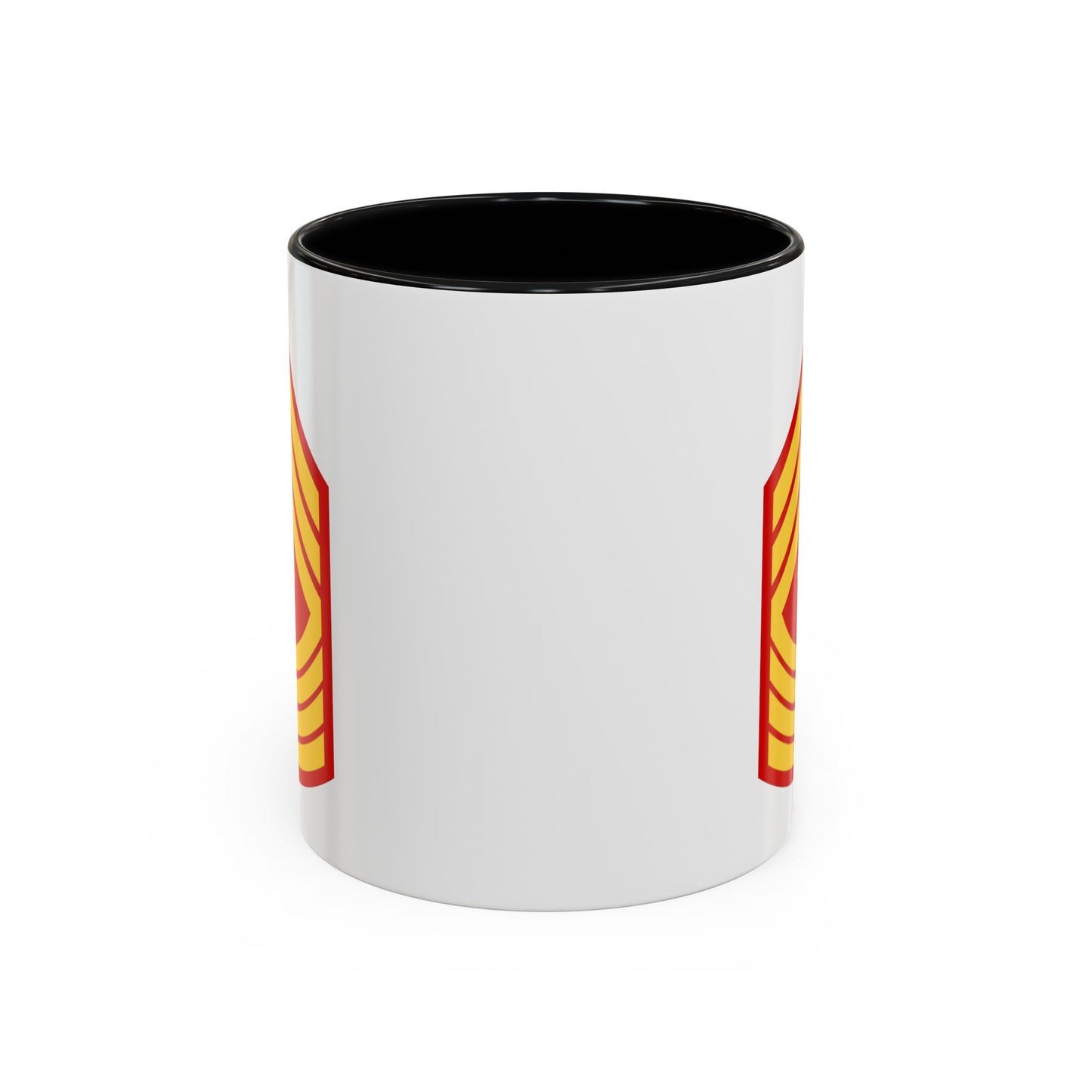 United States Marine Corps Master Gunnery Sergeant (E-9) Chevron Coffee Mug - Double Sided Black Accent White Ceramic 11oz - by TheGlassyLass.com