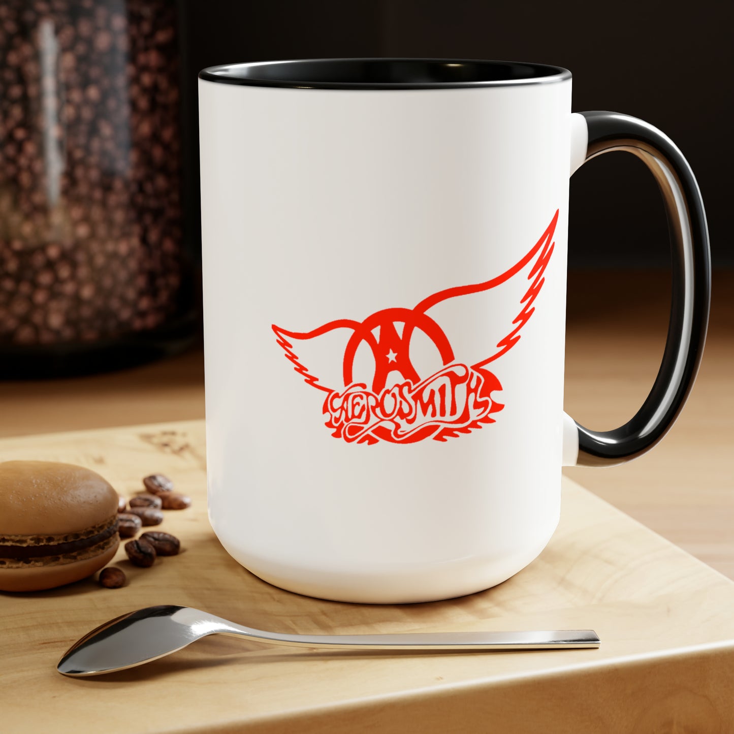 Aerosmith Coffee Mug - Double Sided Black Accent White Ceramic 15oz by TheGlassyLass