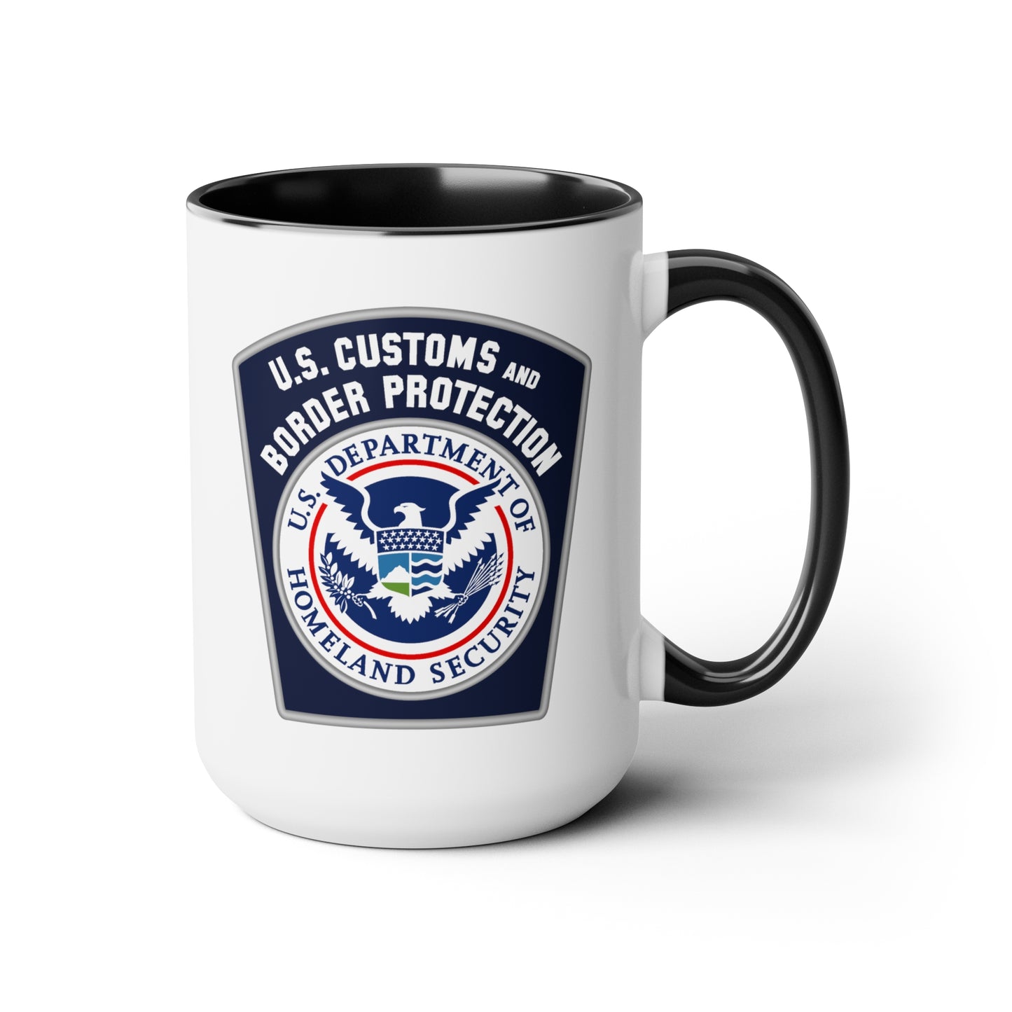 US Customs and Border Protection Coffee Mug - Double Sided Black Accent White Ceramic 15oz by TheGlassyLass