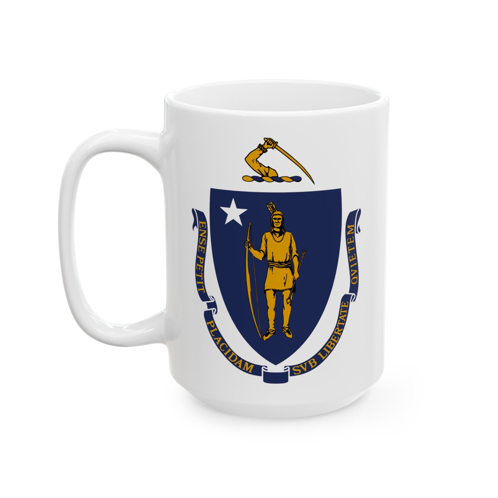 Commonwealth of Massachusetts State Flag - Double Sided White Ceramic Coffee Mug 15oz by TheGlassyLass.com