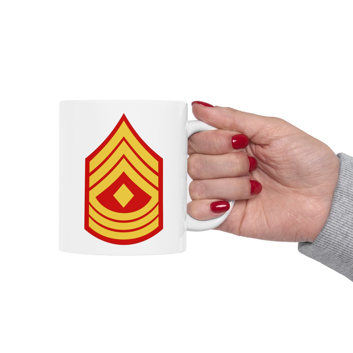 United States Marine Corps First Sergeant (E-8) Chevron Coffee Mug - Double Sided White Ceramic 11oz - by TheGlassyLass.com