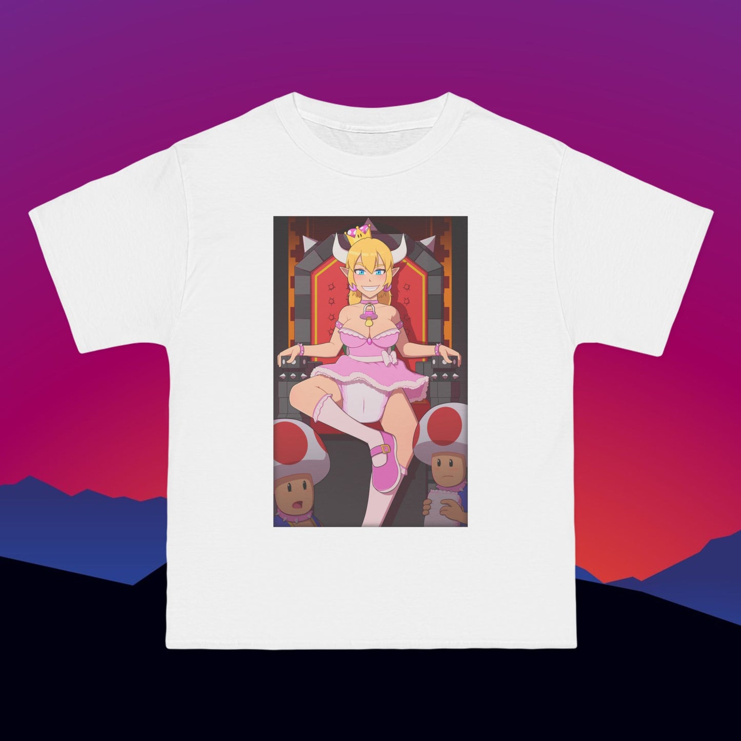 Bowsette Throne T-Shirt: (Hanes Beefy-T 100% Preshrunk Cotton) Custom Printed by TheGlassyLass.com