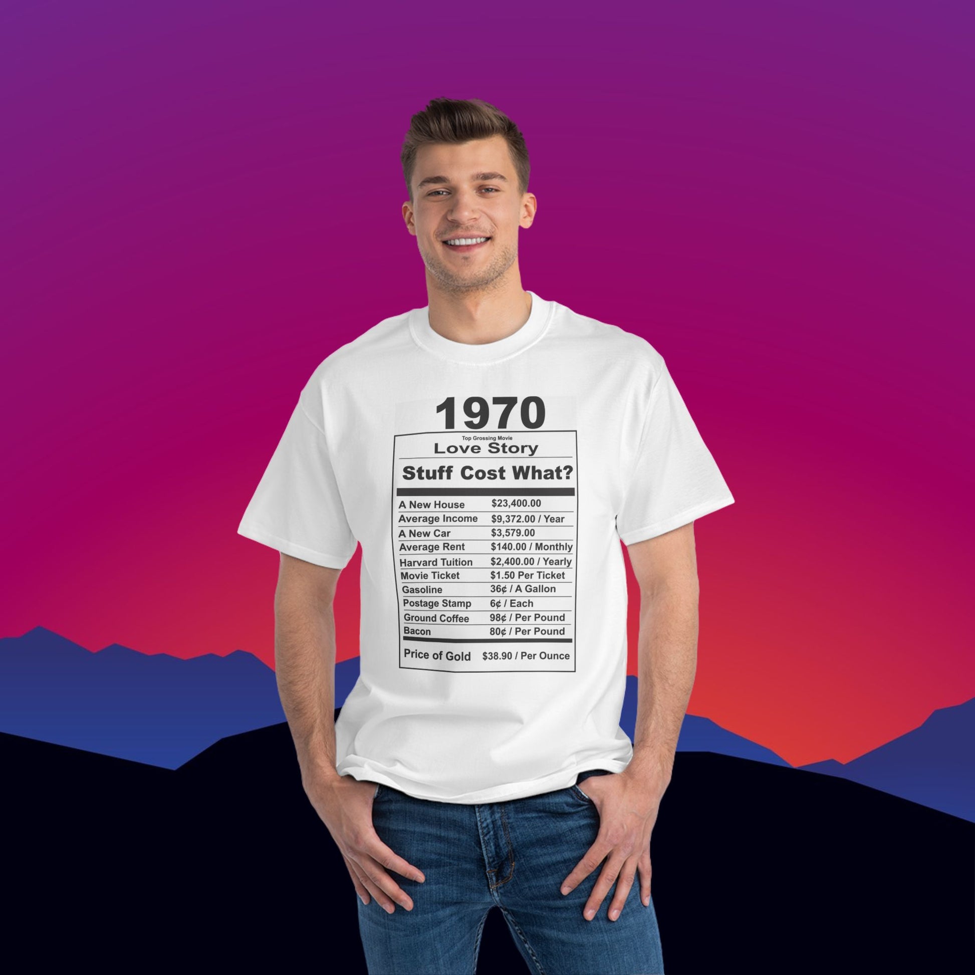 1970 Birthday T-Shirt: (Hanes Beefy-T 100% Preshrunk Cotton Custom Printed by TheGlassyLass.com