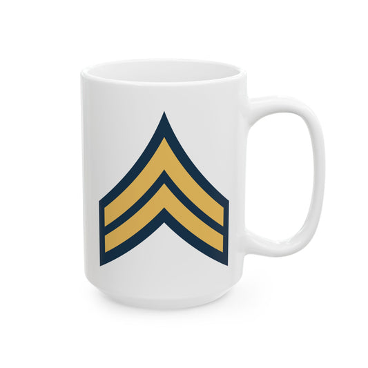 US Army Corporal (E-4) Stripes Coffee Mug - Double Sided Print, White Ceramic, 15oz by TheGlassyLass.com