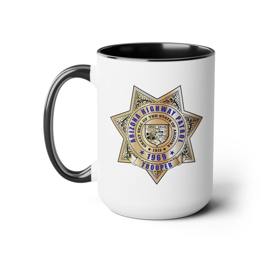 Arizona Highway Patrol Badge Coffee Mug - Double Sided Black Accent White Ceramic 15oz by TheGlassyLass.com