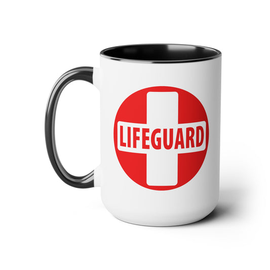 Lifeguard Coffee Mug - Double Sided Black Accent White Ceramic 15oz by TheGlassyLass.com