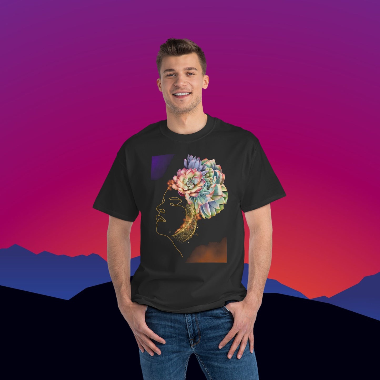 Succulent Dreams T-Shirt: (Hanes Beefy-T 100% Preshrunk Cotton Custom Printed by TheGlassyLass.com