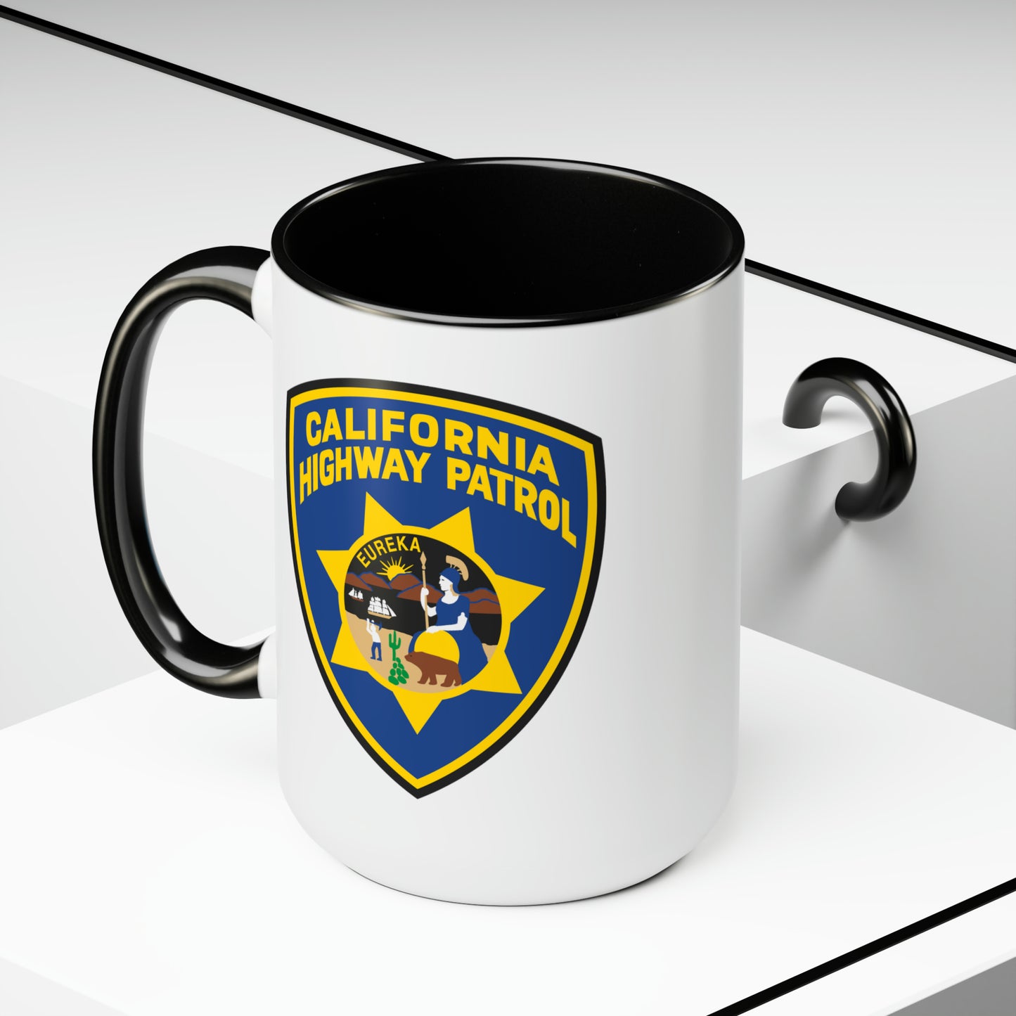 California Highway Patrol Coffee Mug - Double Sided Black Accent White Ceramic 15oz by TheGlassyLass