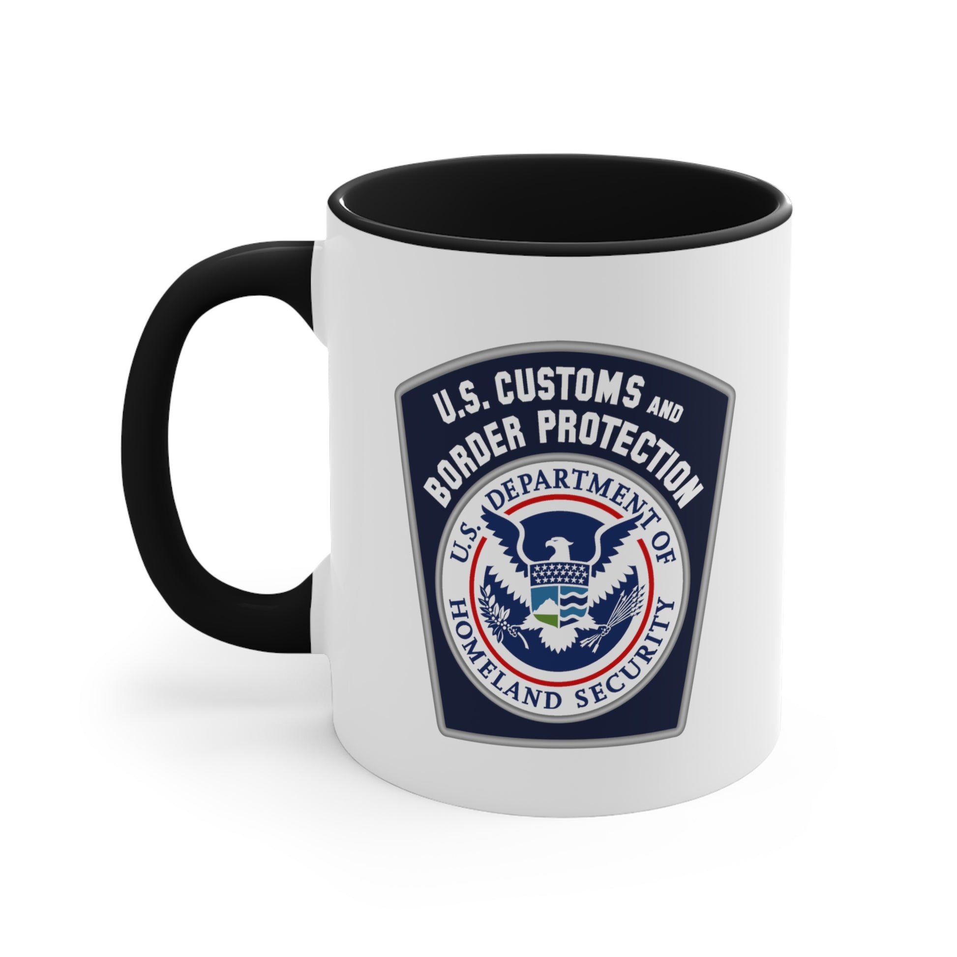 US Customs and Border Protection Coffee Mug - Double Sided Black Accent White Ceramic 11oz by TheGlassyLass