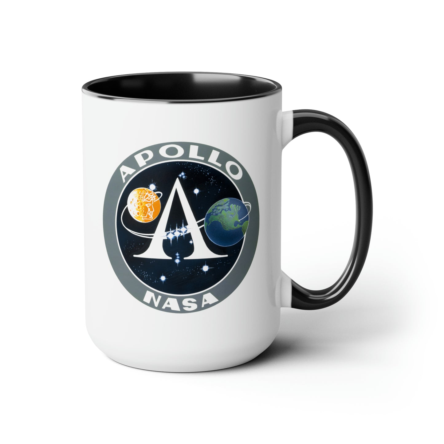 NASA Apollo Program Coffee Mugs - Double Sided Black Accent White Ceramic 15oz by TheGlassyLass