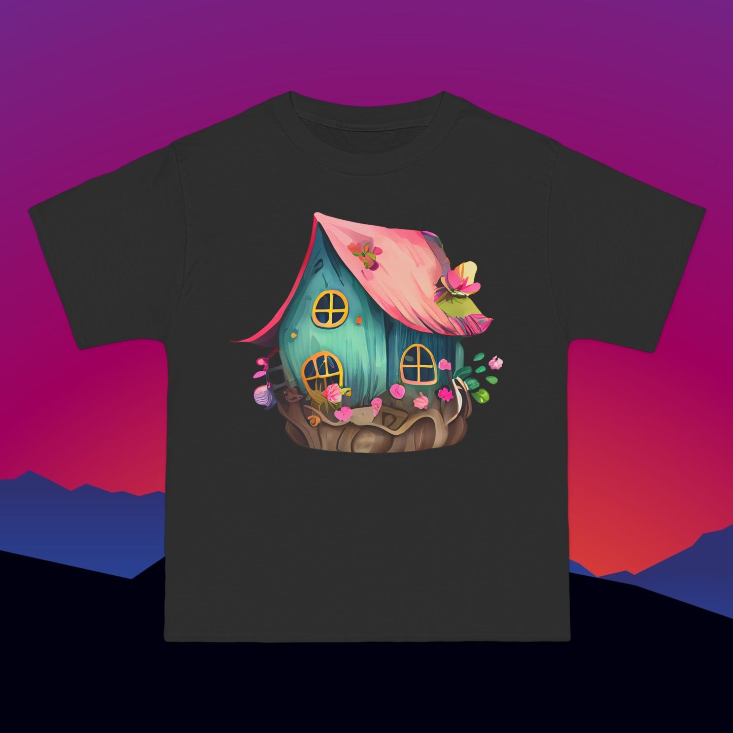 Fairy House T-Shirt: (Hanes Beefy-T 100% Preshrunk Cotton Custom Printed by TheGlassyLass.com