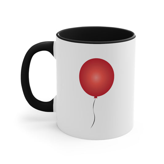 Red Balloon Coffee Mug - Double Sided Black Accent White Ceramic 11oz by TheGlassyLass.com