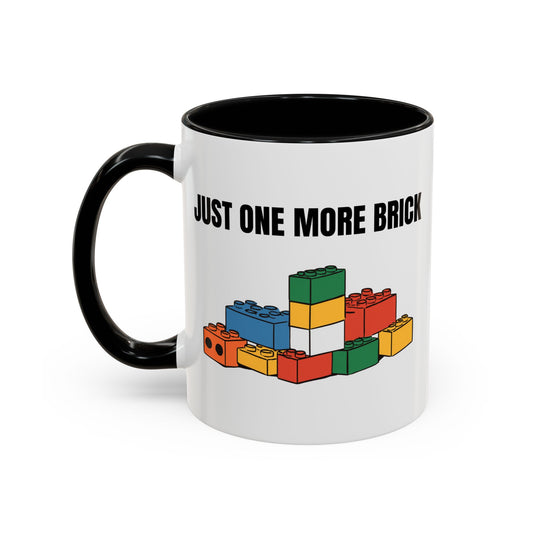 LEGO Just One More Brick Coffee Mug - Double Sided Black Accent White Ceramic 11oz by TheGlassyLass.com