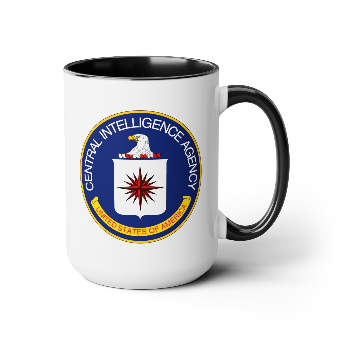 CIA Logo Coffee Mug - Double Sided Black Accent White Ceramic 15oz by TheGlassyLass