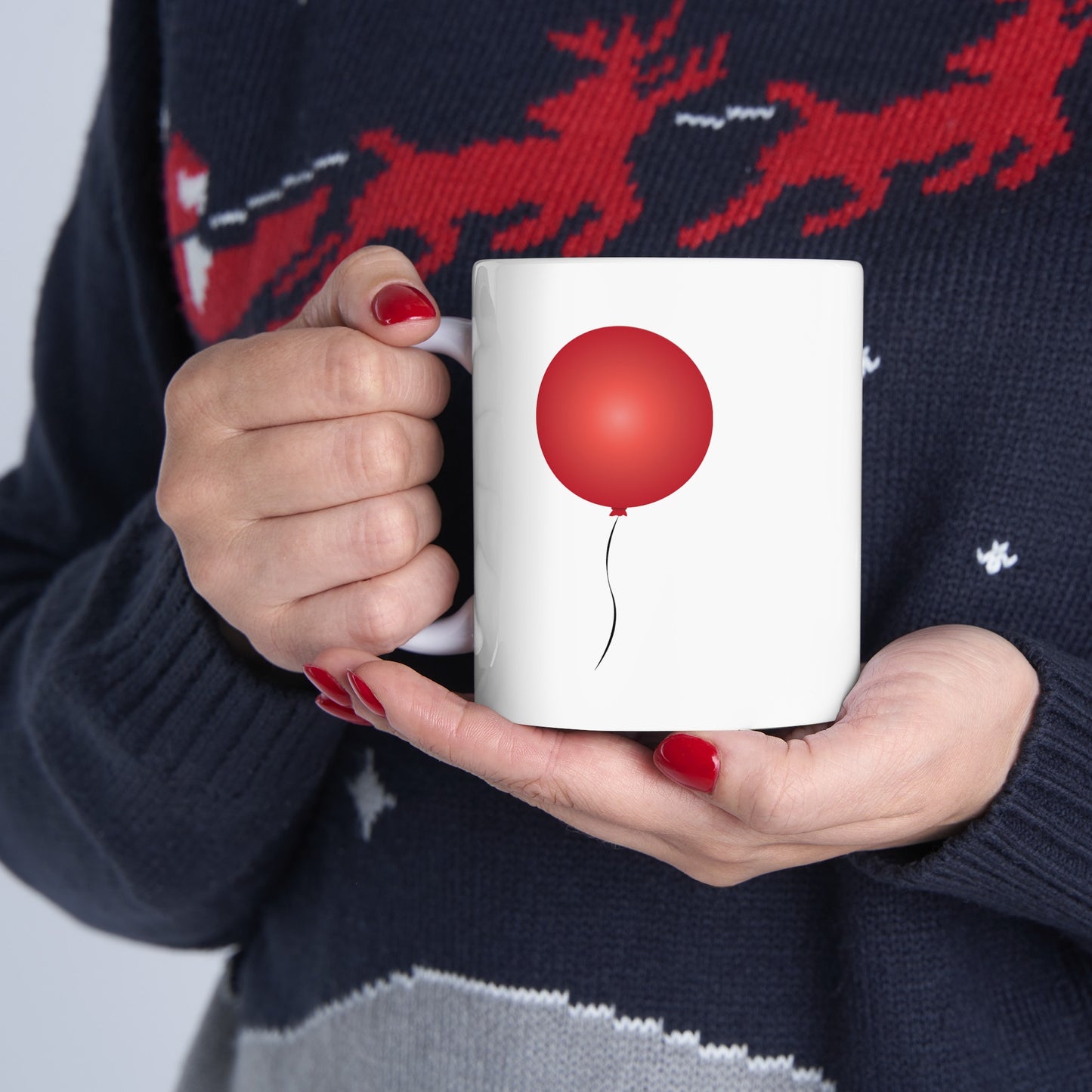 Red Balloon Coffee Mug - Double Sided White Ceramic 11oz by TheGlassyLass.com