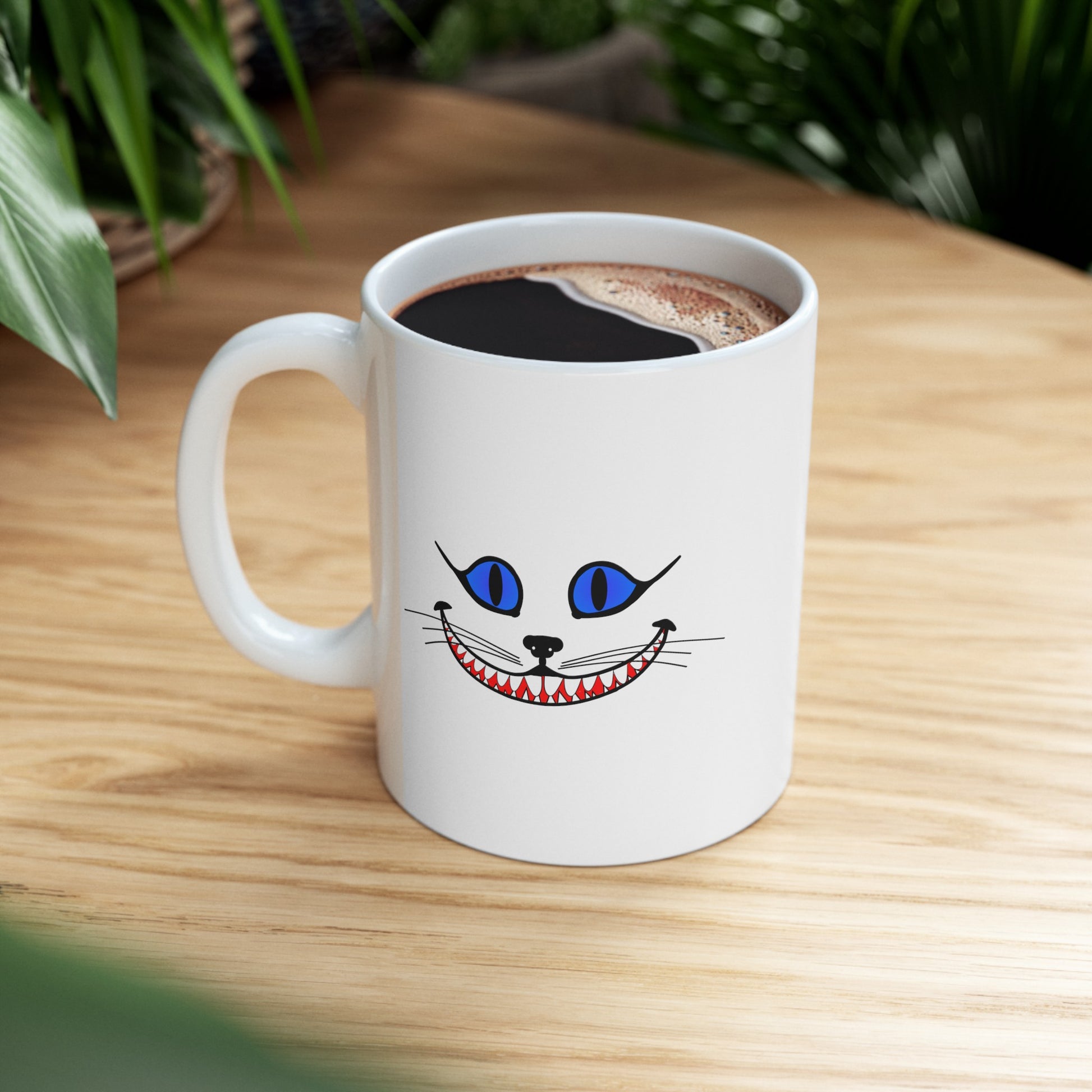 Cheshire Cat Coffee Mug - Double Sided White Ceramic 11oz by TheGlassyLass.com